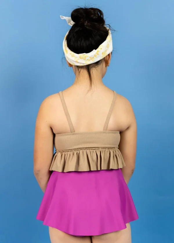 Ribbed Sand Brown | Youth Peplum Top