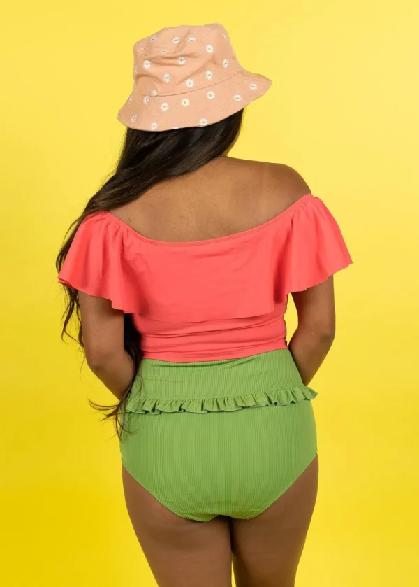 Ribbed Spring Green | Mid-Ruffle Bottoms