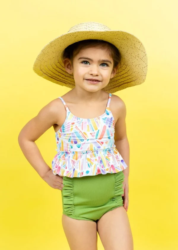 Ribbed Spring Green | Mini Down in Front Ruffle Bottoms