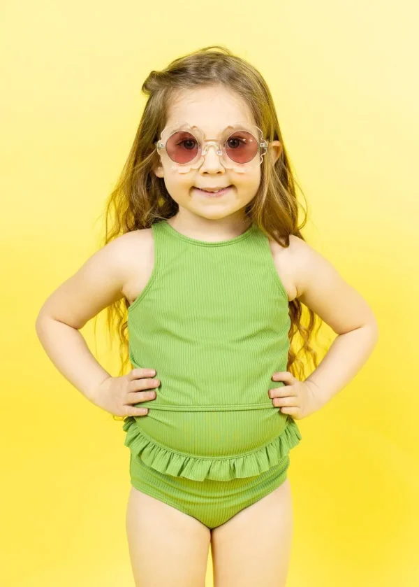 Ribbed Spring Green | Mini Mid-Ruffle Bottoms