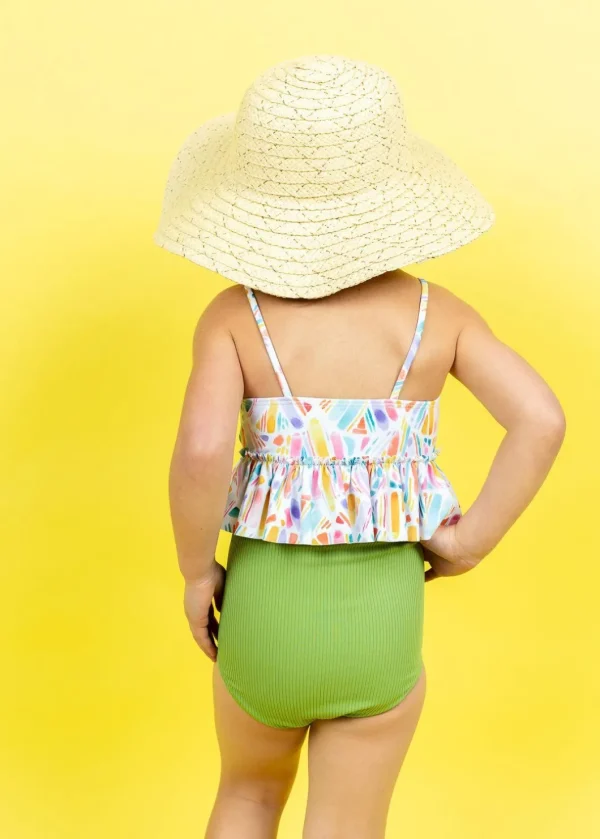Ribbed Spring Green | Mini Down in Front Ruffle Bottoms