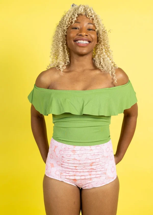 Ribbed Spring Green | Ruffled Around Top