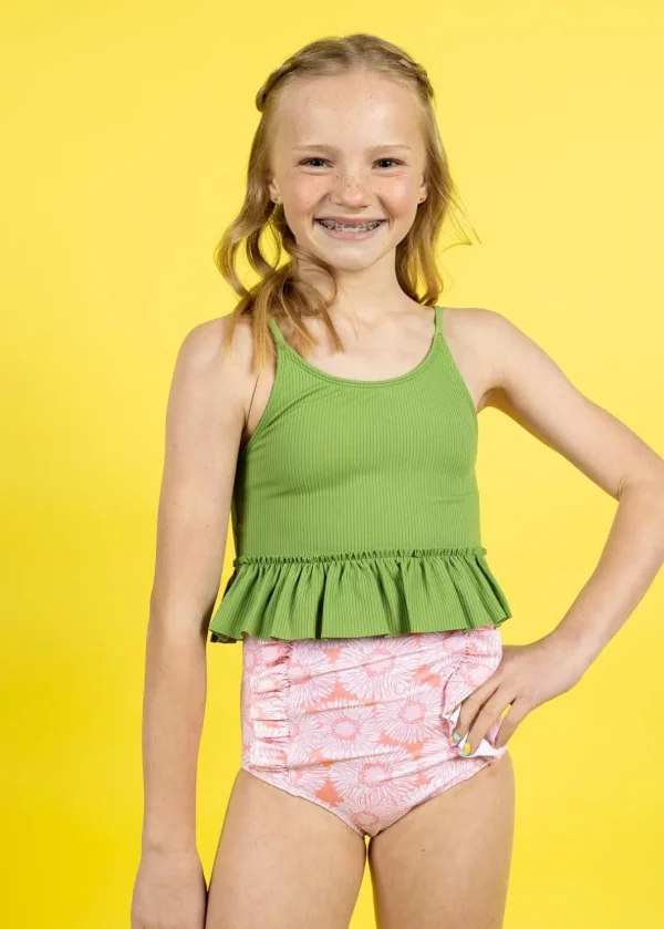 Ribbed Spring Green | Youth Peplum Top