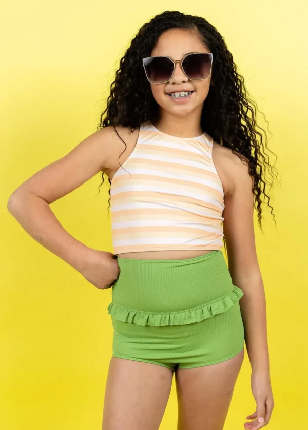 Ribbed Spring Green | Youth Mid-Ruffle Bottoms