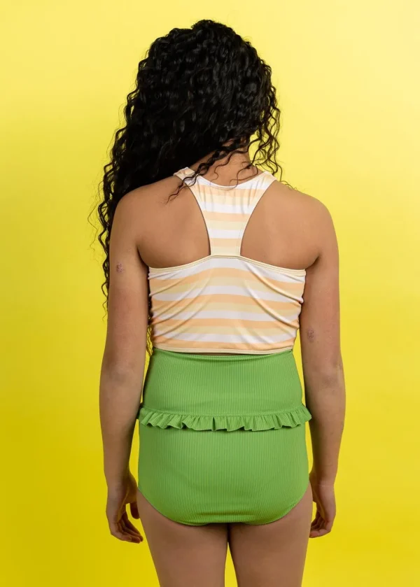 Ribbed Spring Green | Youth Mid-Ruffle Bottoms