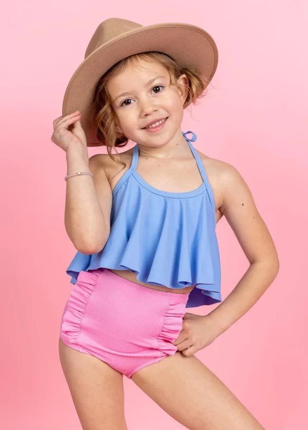 Ribbed Sweet Pink | Mini Down in Front Ruffle Bottoms