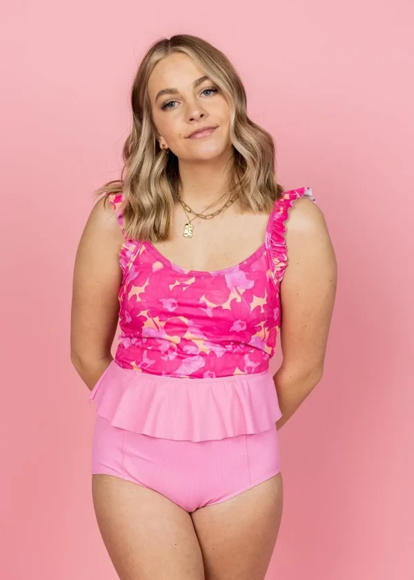 Ribbed Sweet Pink | Peplum Bottoms