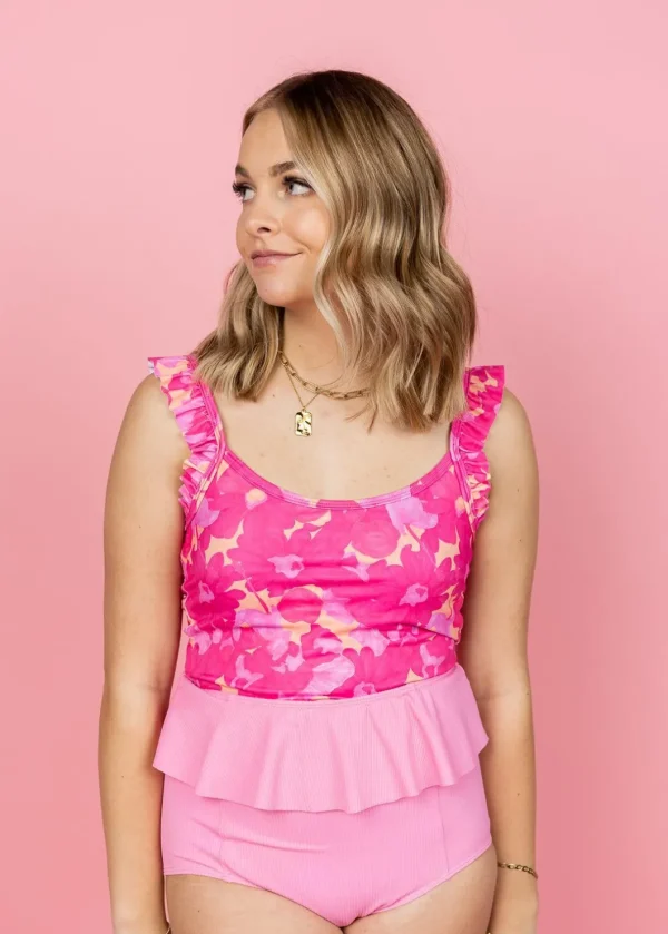Ribbed Sweet Pink | Peplum Bottoms