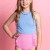 Ribbed Sweet Pink | Youth Down in Front Ruffle Bottoms