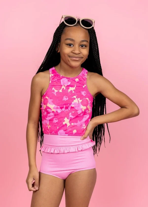 Ribbed Sweet Pink | Youth Mid-Ruffle Bottoms