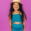 Ribbed Tide Pool Blue | Mini Down in Front Ruffle Bottoms