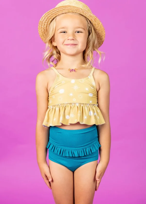 Ribbed Tide Pool Blue | Mini Mid-Ruffle Bottoms
