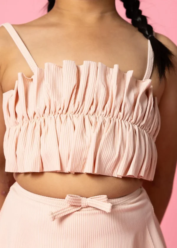 Ribbed Whipped Peach | Mini Oversized Ruffle Top