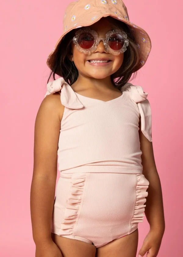 Ribbed Whipped Peach | Mini Down in Front Ruffle Bottoms