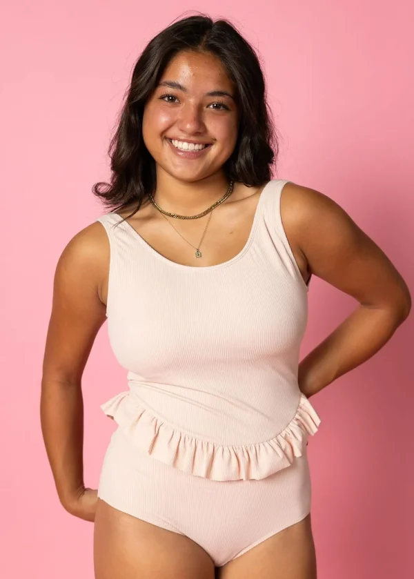 Ribbed Whipped Peach | Skirted One-Piece