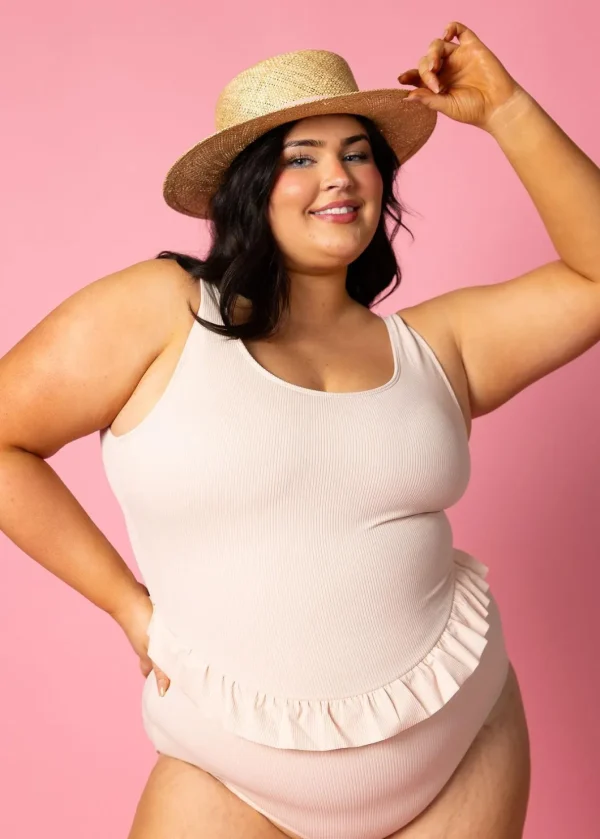 Ribbed Whipped Peach | Skirted One-Piece