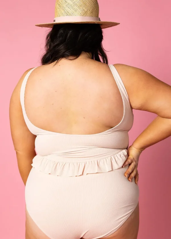 Ribbed Whipped Peach | Skirted One-Piece