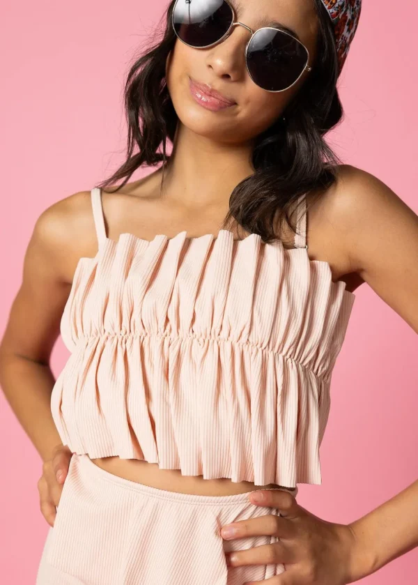 Ribbed Whipped Peach | Youth Oversized Ruffle Top
