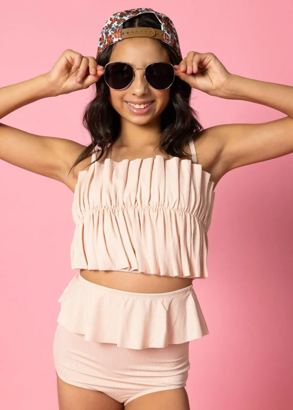 Ribbed Whipped Peach | Youth Peplum Bottoms