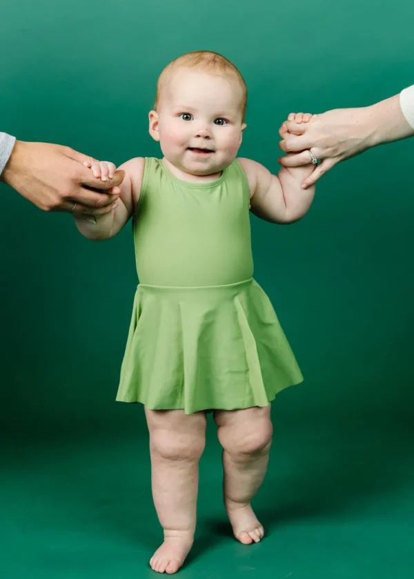 Sweet Pea Green | Baby Skirted One-Piece