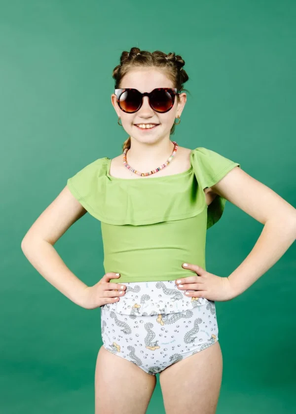 Sweet Pea Green | Youth Ruffled Around Top