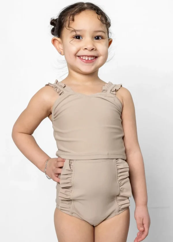 Taupe | Mini Down in Front Ruffle Bottoms