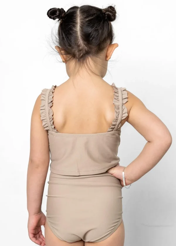 Taupe | Mini Down in Front Ruffle Bottoms