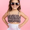 Taupe Dashes | Mini Down in Front Ruffle Bottoms