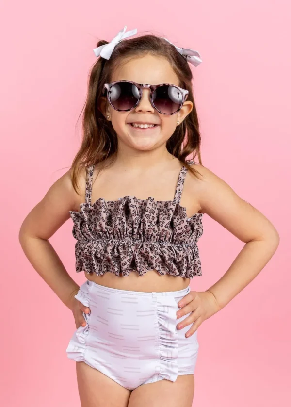Taupe Dashes | Mini Down in Front Ruffle Bottoms