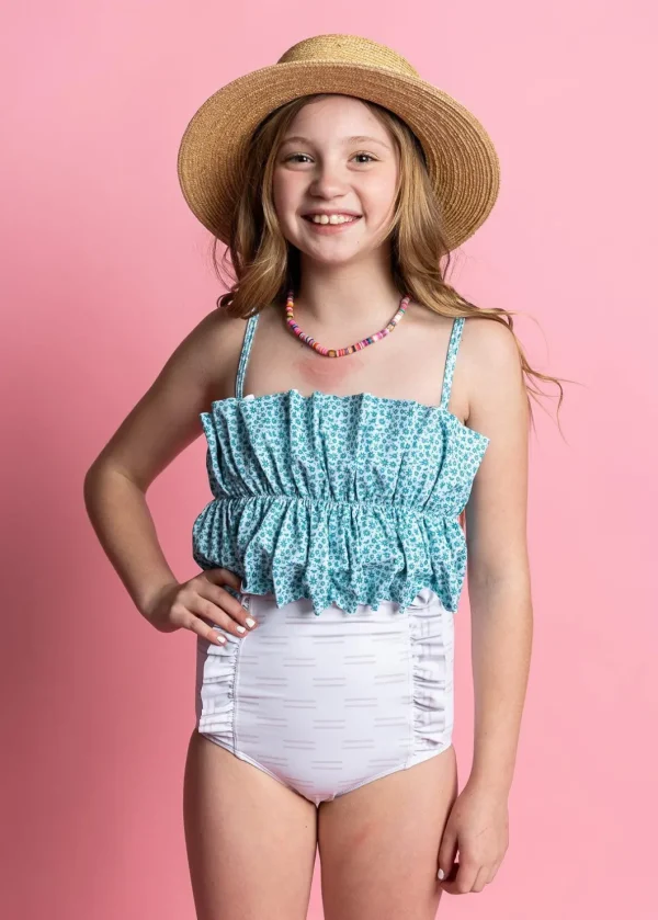 Taupe Dashes | Youth Down in Front Ruffle Bottoms