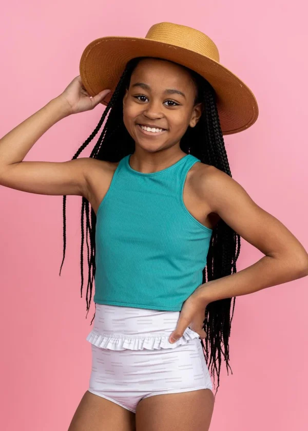 Taupe Dashes | Youth Mid-Ruffle Bottoms
