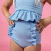 Waffled Barely Blue | Mini Down in Front Ruffle Bottoms