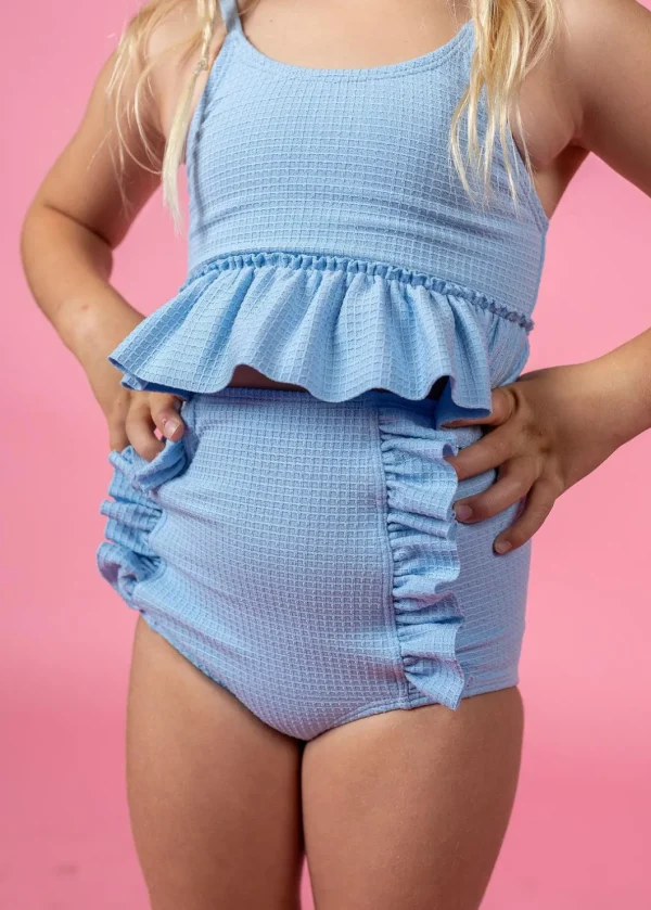 Waffled Barely Blue | Mini Down in Front Ruffle Bottoms