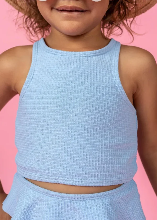 Waffled Barely Blue | Mini Racer Back Top