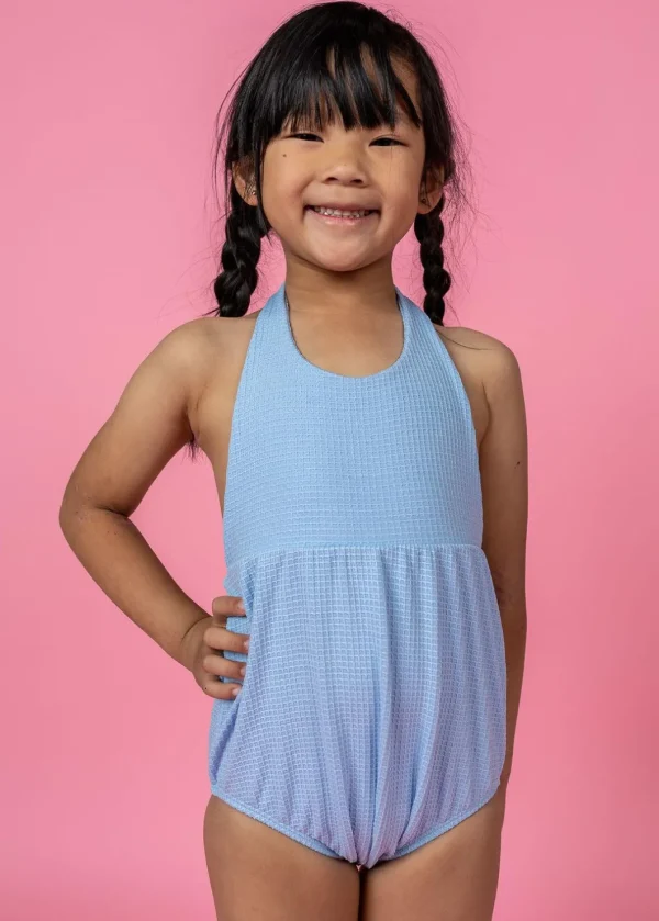 Waffled Barely Blue | Mini Romper One-Piece