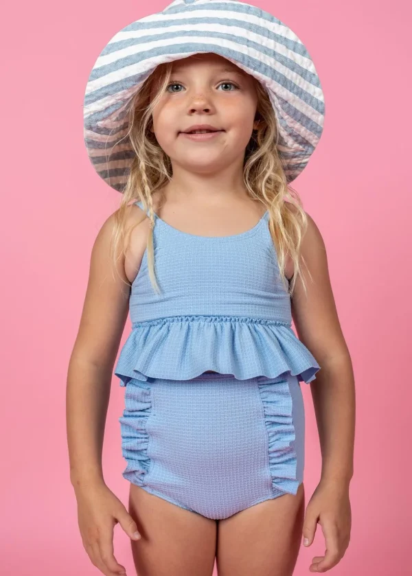 Waffled Barely Blue | Mini Down in Front Ruffle Bottoms
