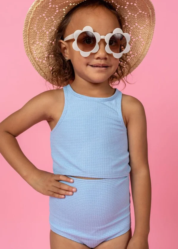 Waffled Barely Blue | Mini High-Waisted Bottoms