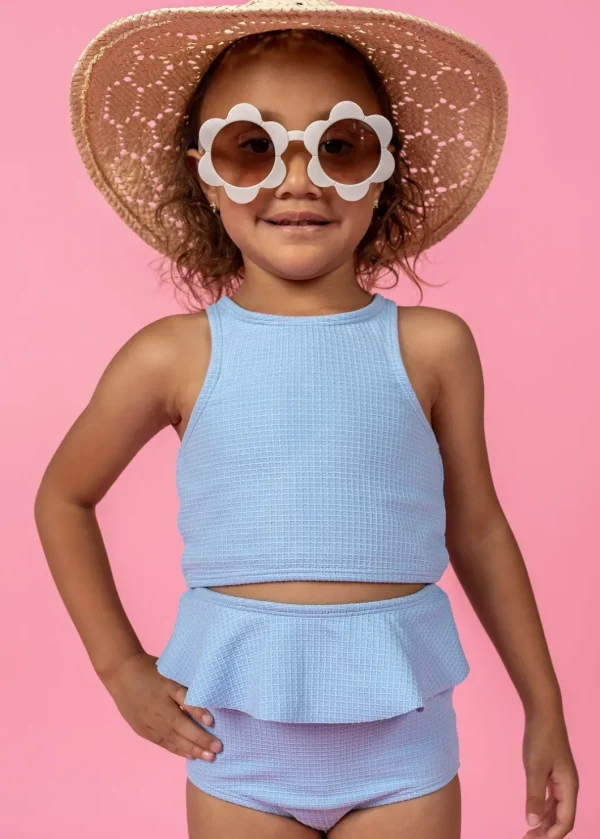 Waffled Barely Blue | Mini Peplum Bottoms