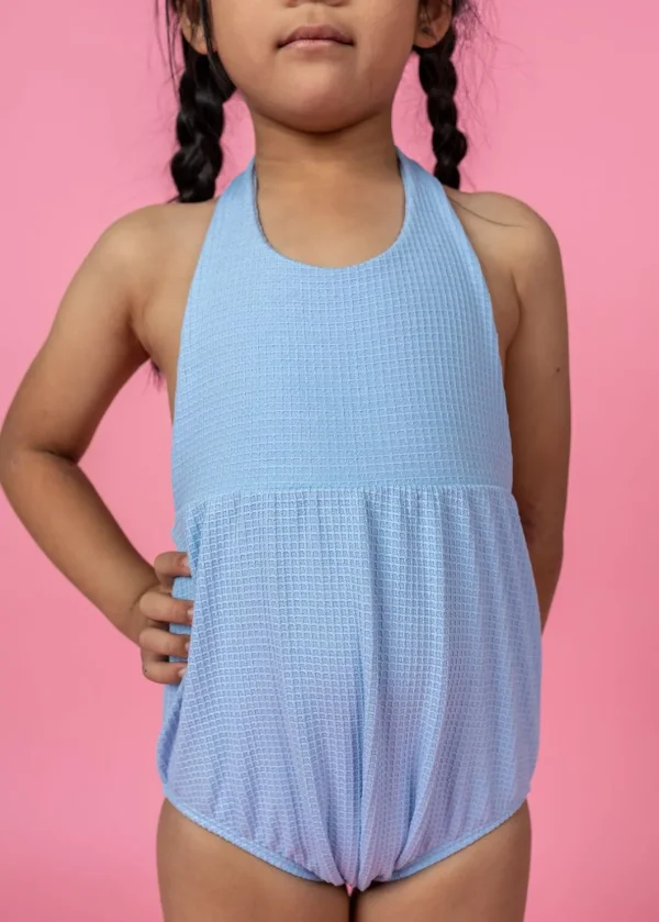 Waffled Barely Blue | Mini Romper One-Piece
