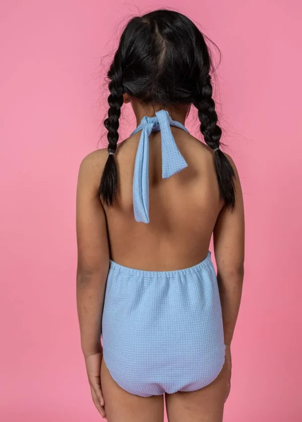 Waffled Barely Blue | Mini Romper One-Piece
