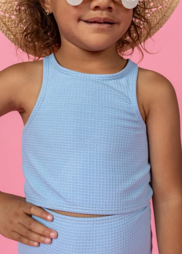Waffled Barely Blue | Mini Racer Back Top