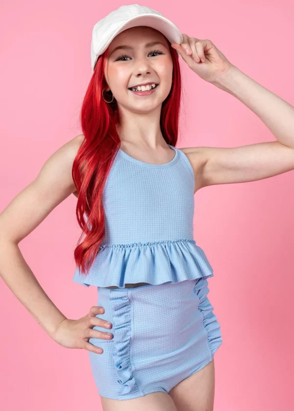 Waffled Barely Blue | Youth Down in Front Ruffle Bottoms