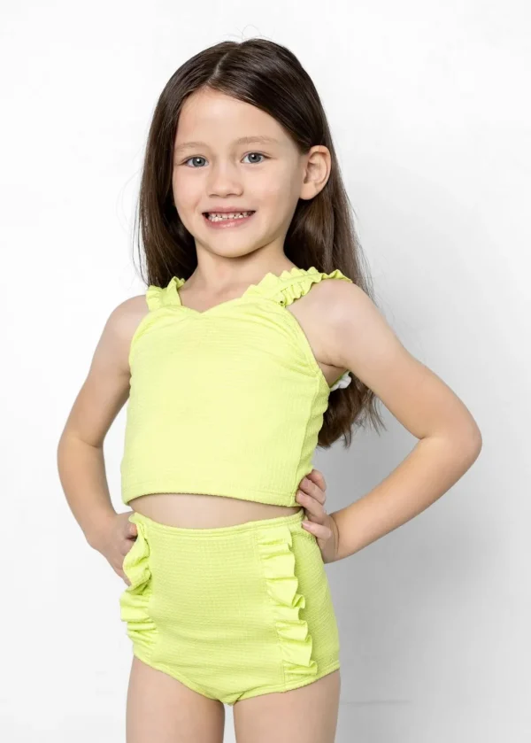 Waffled Glow Green | Mini Down in Front Ruffle Bottoms