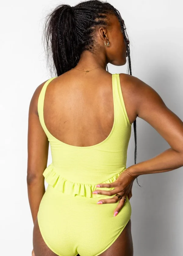 Waffled Glow Green | Skirted One-Piece