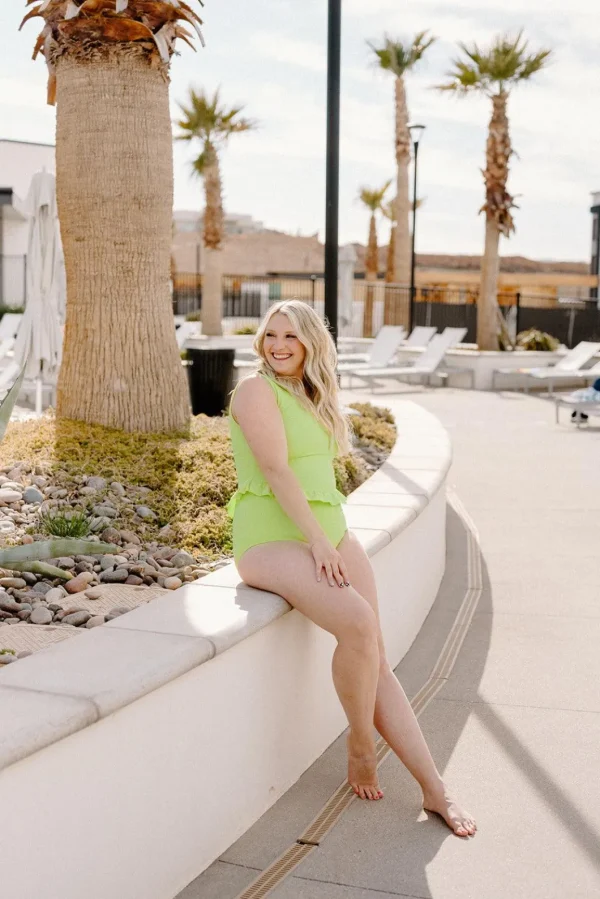 Waffled Glow Green | Skirted One-Piece
