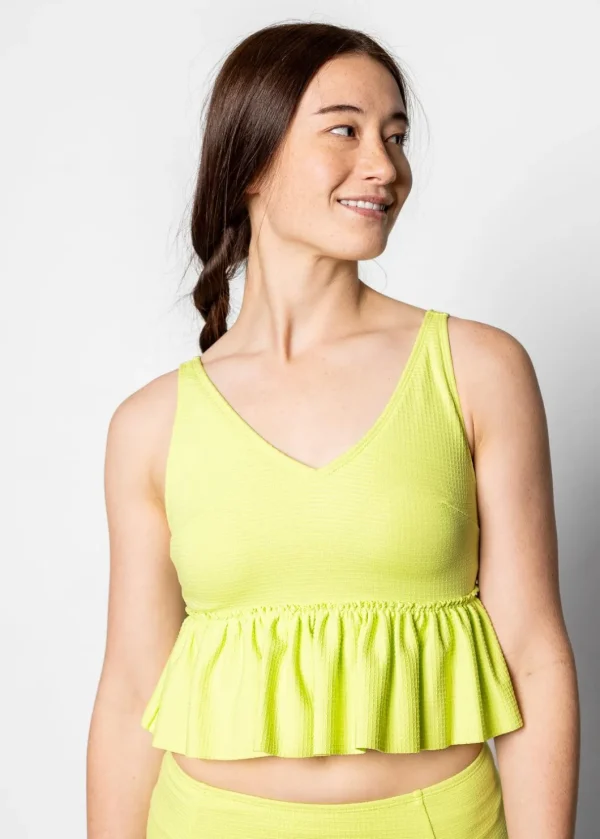 Waffled Glow Green | V-Neck Top