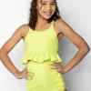 Waffled Glow Green | Youth Down in Front Ruffle Bottoms