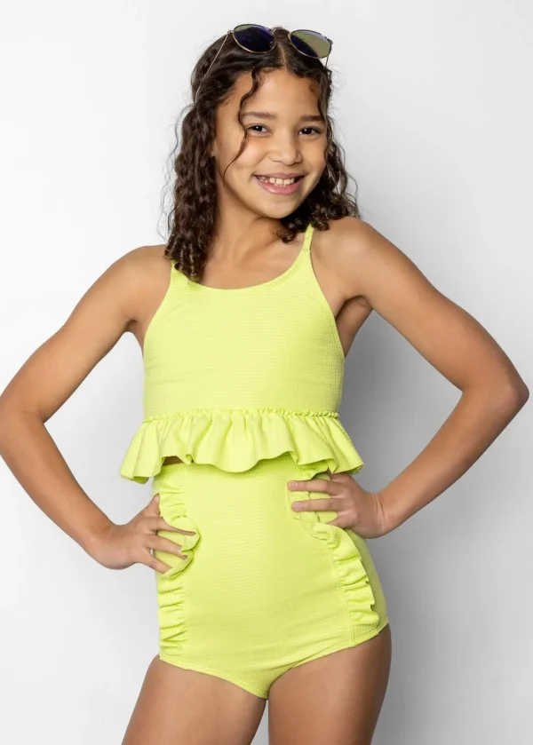 Waffled Glow Green | Youth Down in Front Ruffle Bottoms