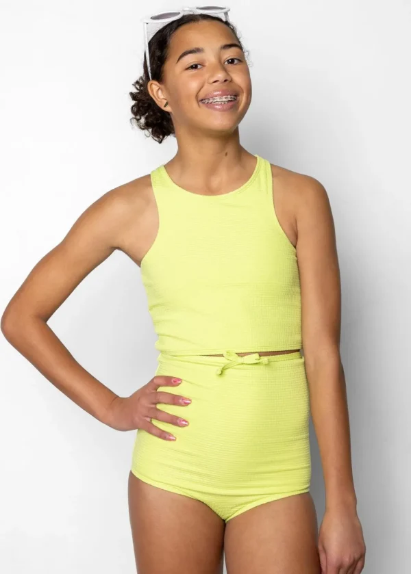 Waffled Glow Green | Youth Racer Back Top
