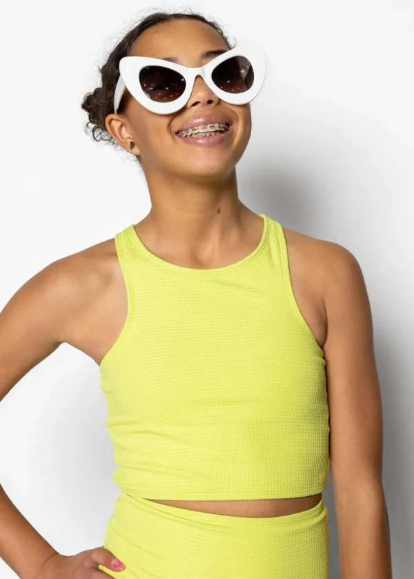 Waffled Glow Green | Youth Racer Back Top